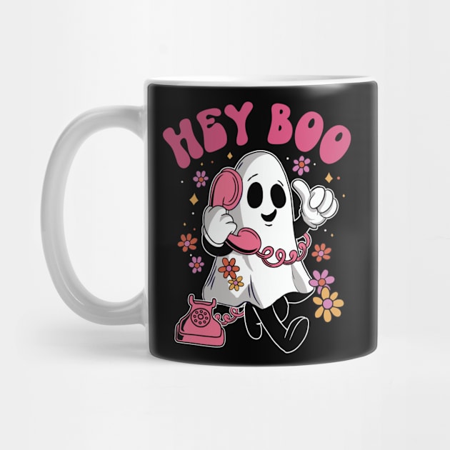 Hey Boo - Groovy Ghost Halloween design for Men, Womens Kids by Graphic Duster